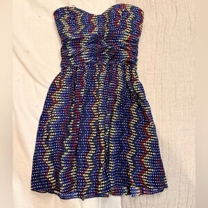 Parker Navy yellow and Red strapless Dress XS